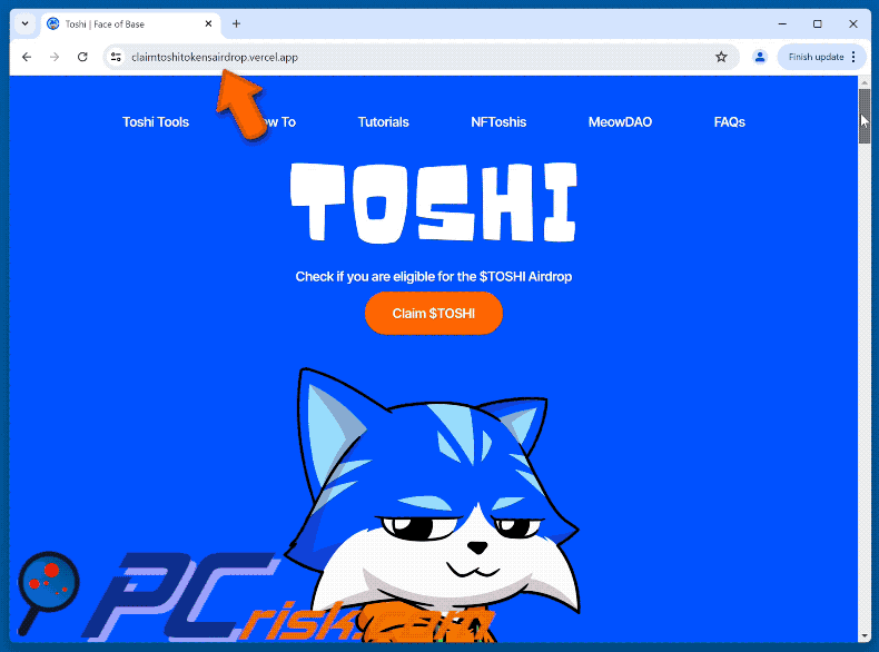 Appearance of the fake $TOSHI Airdrop website (GIF)
