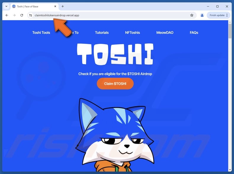 Fake $TOSHI Airdrop website