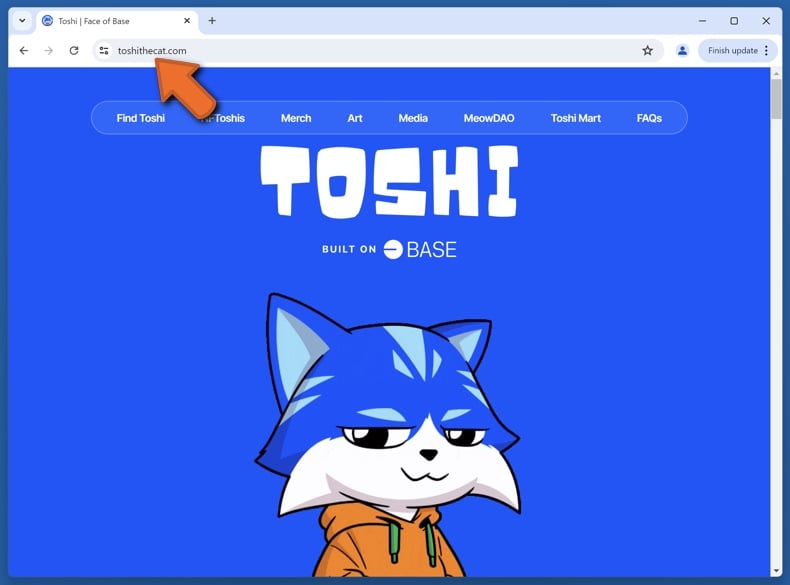 Appearance of the real Toshi website (toshithecat.com)