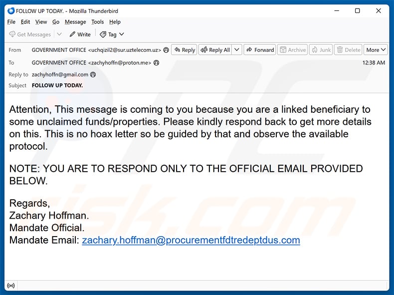 Unclaimed Funds email scam (2025-06-06)