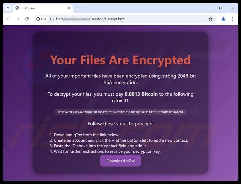 UraLocker ransomware ransom note (Decrypt.html)