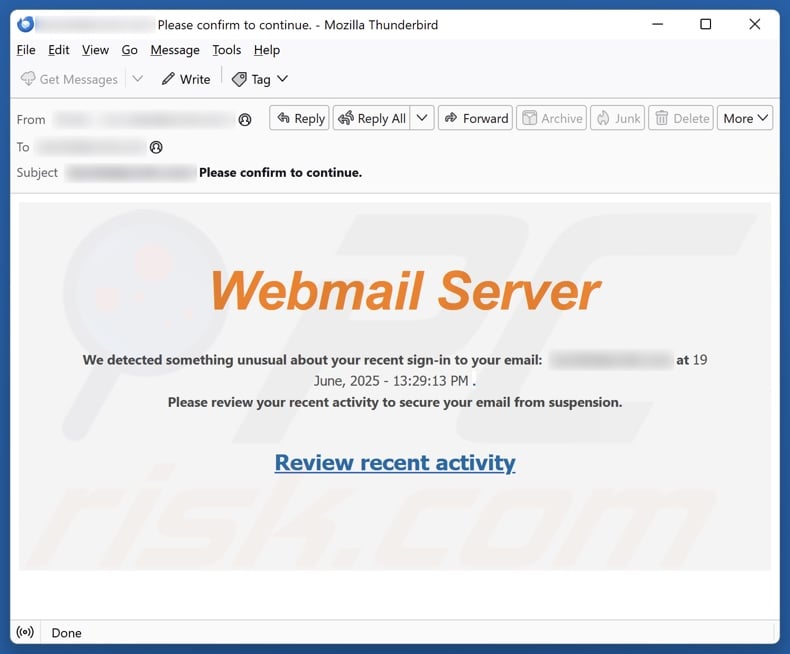 Webmail Server email spam campaign