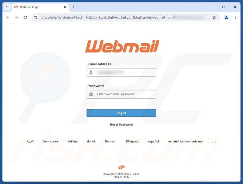 Webmail Server scam email promoted phishing site