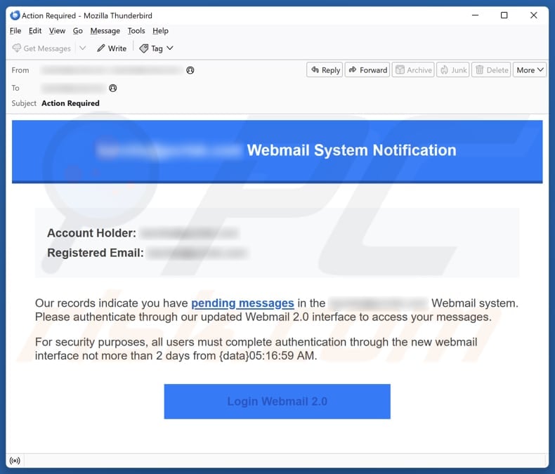 Webmail System Notification email spam campaign