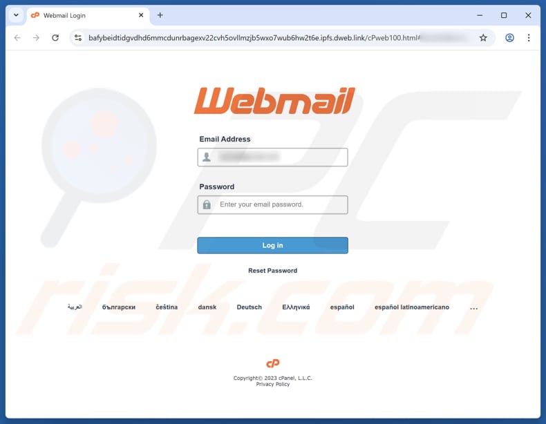 Webmail System Notification Scam phishing page