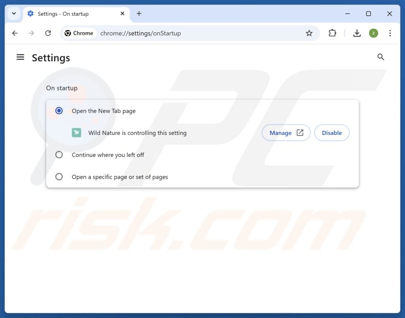 Removing searching.wildnaturetab.com from Google Chrome homepage