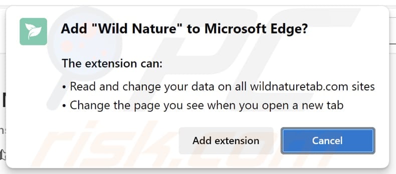 Wild Nature browser hijacker asking for permissions