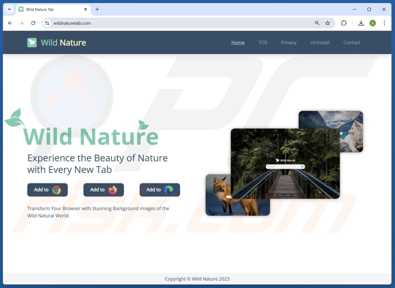 Website used to promote Wild Nature browser hijacker