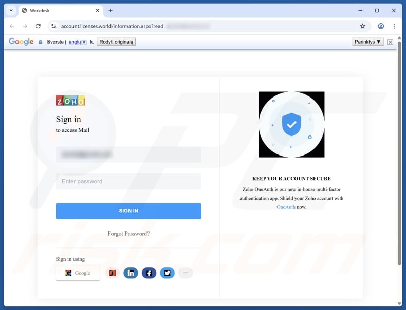 WordPress Contact Email Verification scam email promoted phishing site