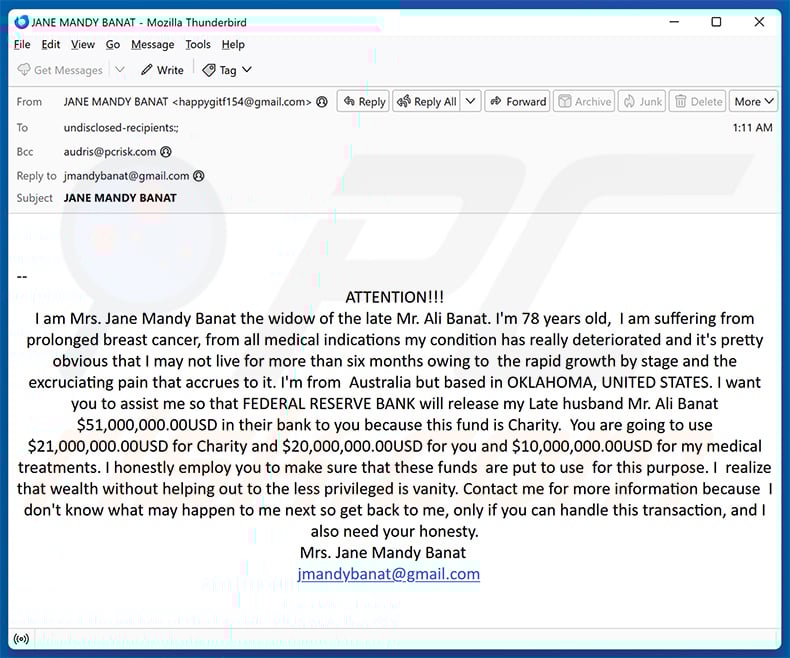 Work For Charity email scam (2025-06-06)