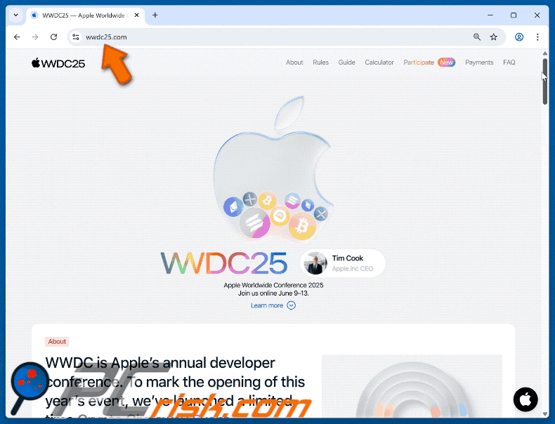 Appearance of WWDC25 Crypto Giveaway scam