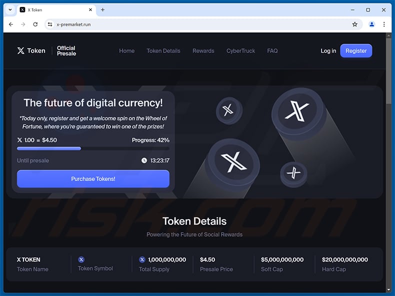 X Token presale scam website (x-premarket[.]run)