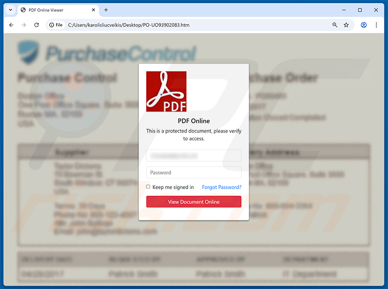 Phishing HTML document distributed via You Have A New Document email scam (2025-06-06)