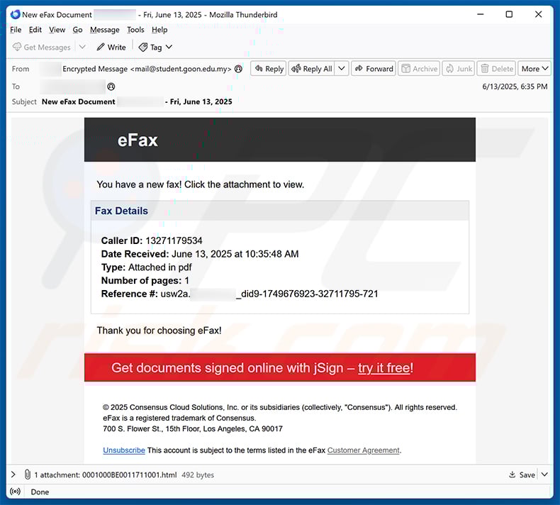 You Have eFax Message Email Scam (2025-06-16)
