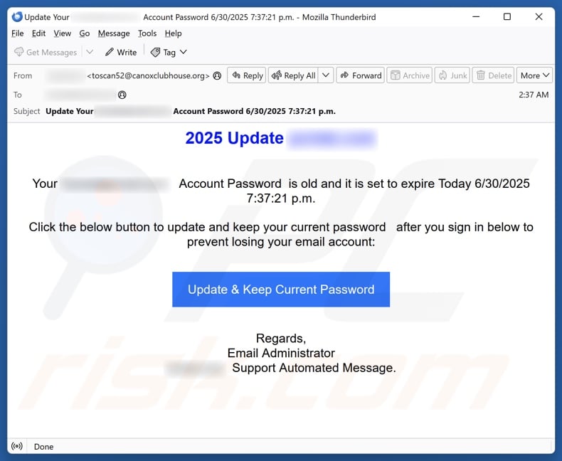 Account Password Is Old email spam campaign