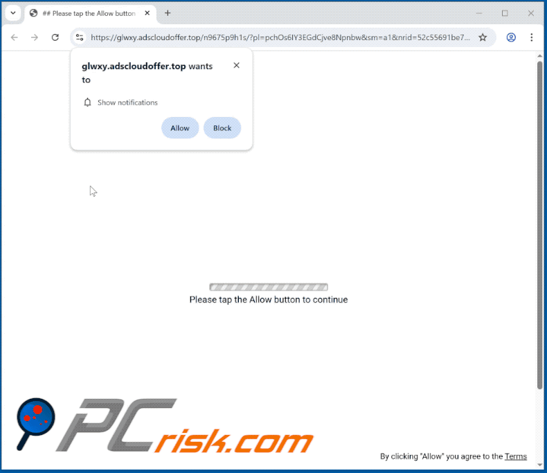 adscloudoffer[.]top website appearance (GIF)