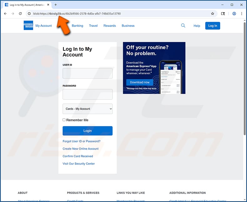 Phishing site promoted via American Express - Unusual Spending Activities Detected scam email