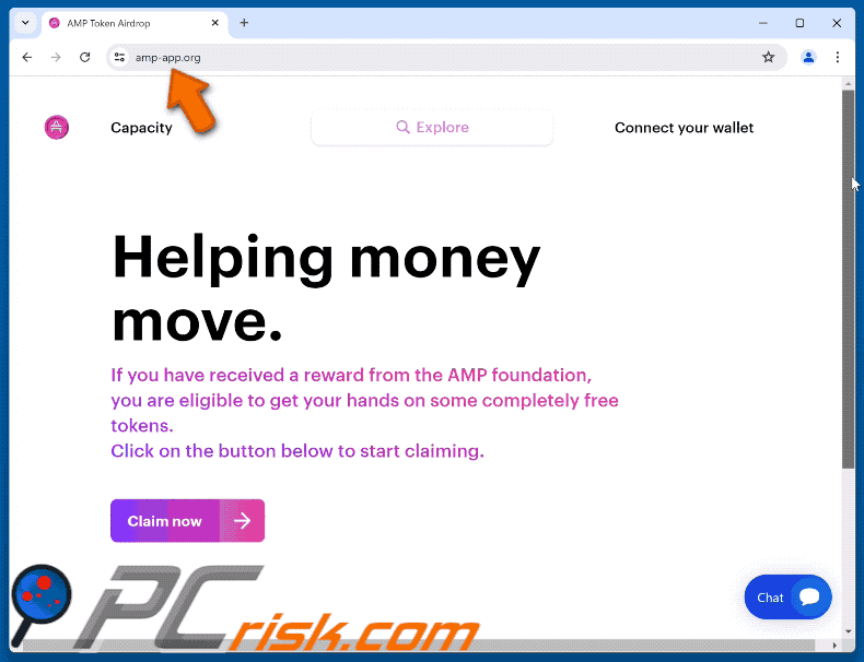 Appearance of the fake Amp Token Airdrop website (GIF)