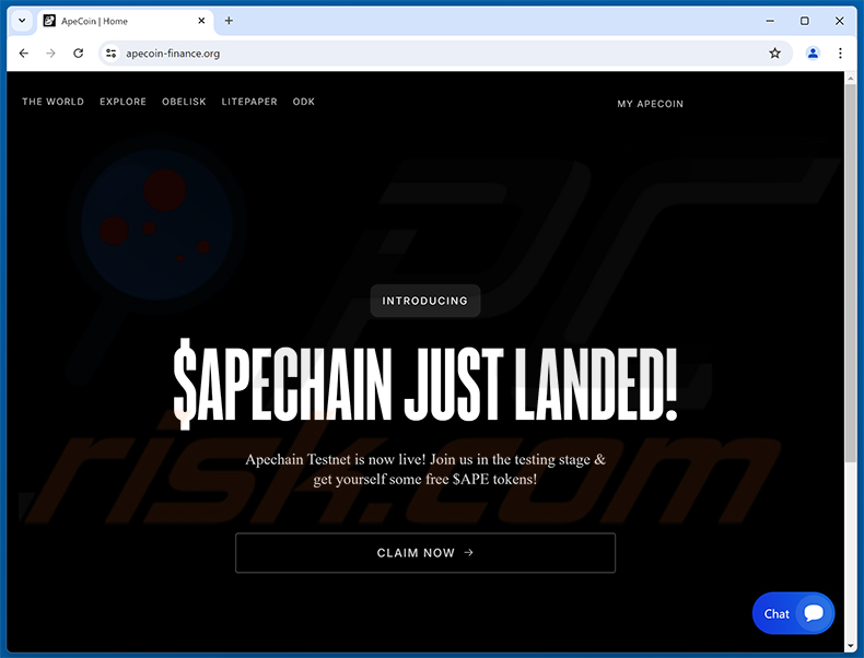 ApeCoin airdrop scam website (apecoin-finance[.]org)