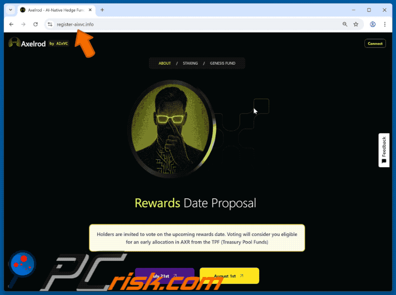 Appearance of the fake Axelrod Rewards website (GIF)