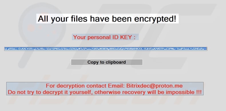 Bitrix ransomware ransom note (pop-up)