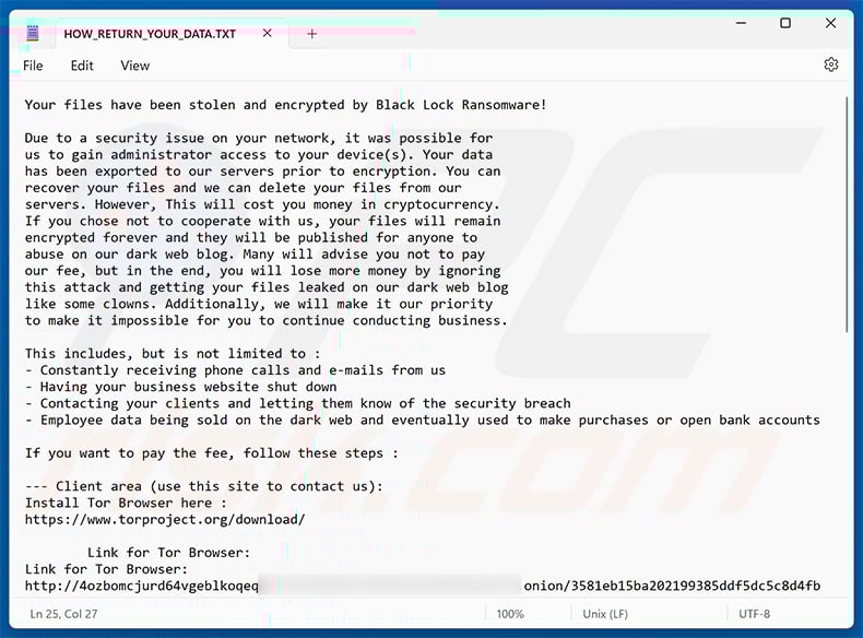 BlackLock ransomware note (HOW_RETURN_YOUR_DATA.TXT - 2025-07-02)