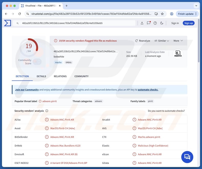Bobwhite.app adware