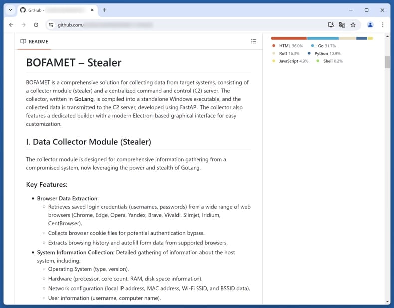 BOFAMET Stealer promoted on GitHub