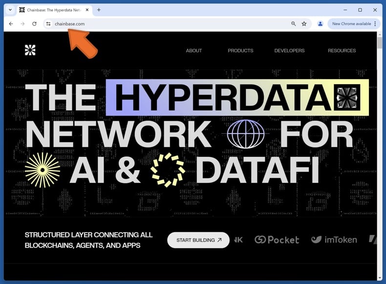 Appearance of the real [URL] website (chainbase.com)