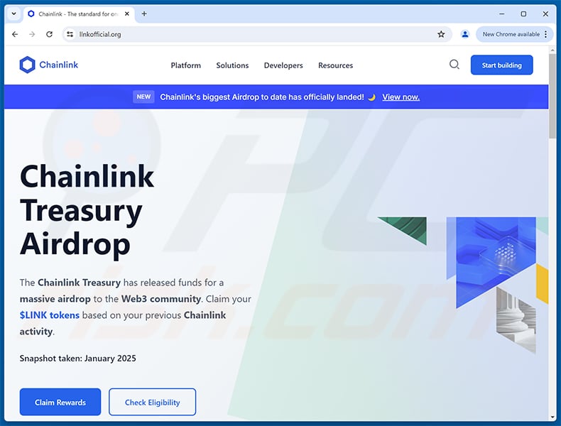 Chainlink Treasury Airdrop Event scam website (llnkofficial[.]org)