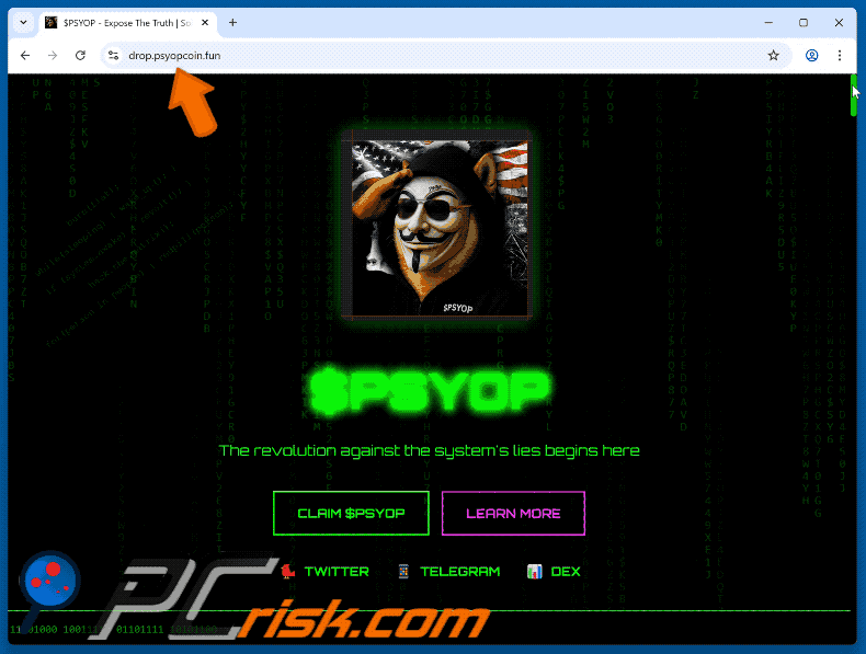 Appearance of the fake Claim $PSYOP website (GIF)