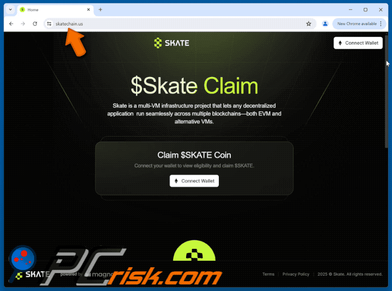 Appearance of the fake Claim $SKATE Coin website (GIF)