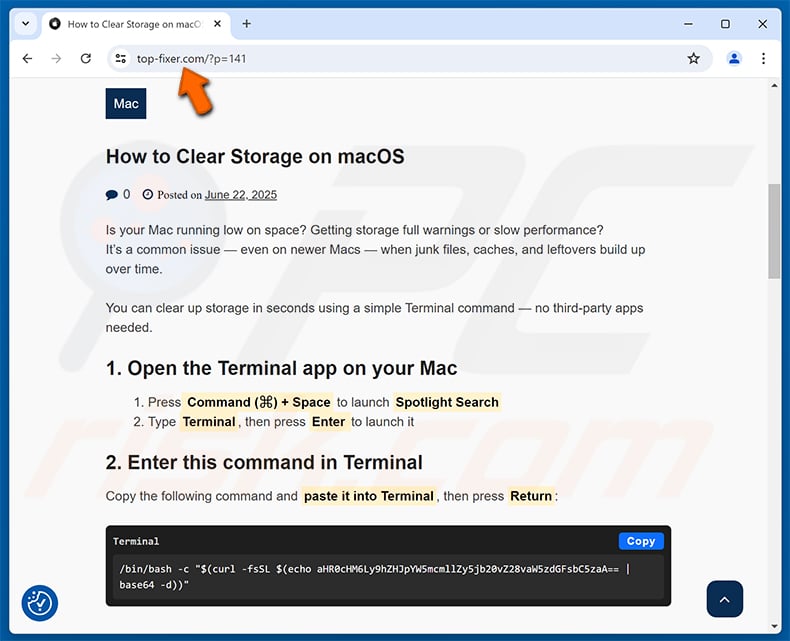 ClickFix Mac variant offering users a storage cleanup