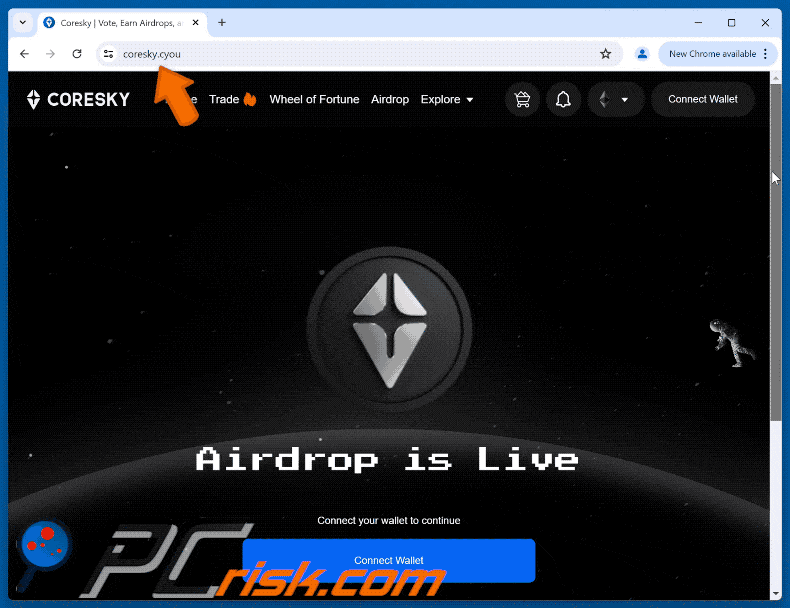 Appearance of Coresky Airdrop scam