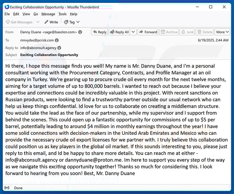 Crude Oil Trade email scam (2025-07-01)