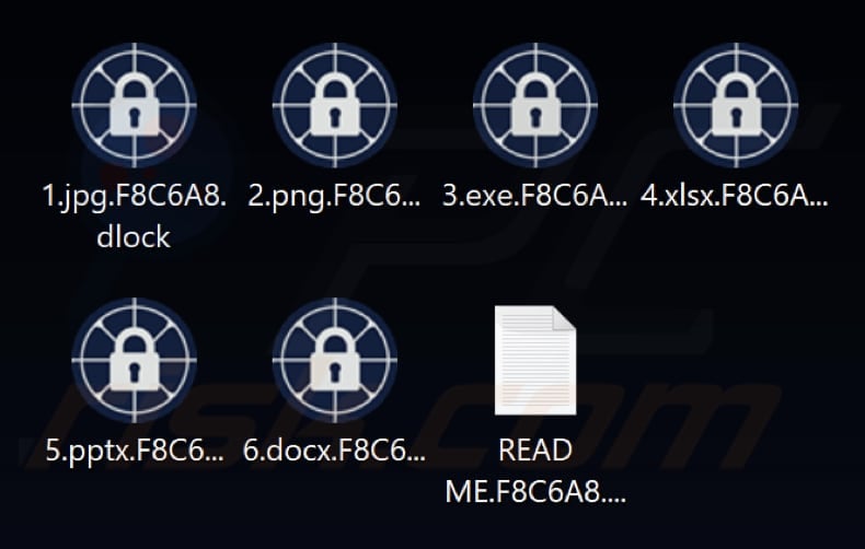 Files encrypted by DeadLock ransomware (.dlock extension)
