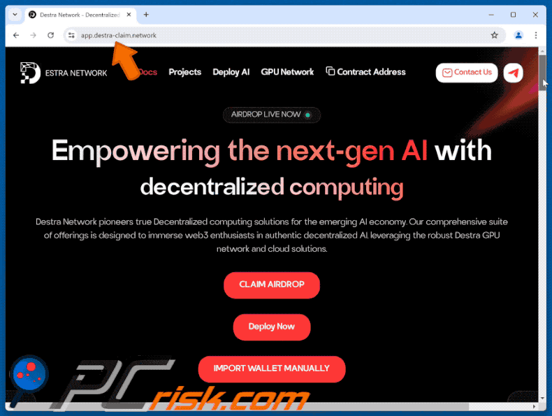 Appearance of Destra Network Airdrop scam