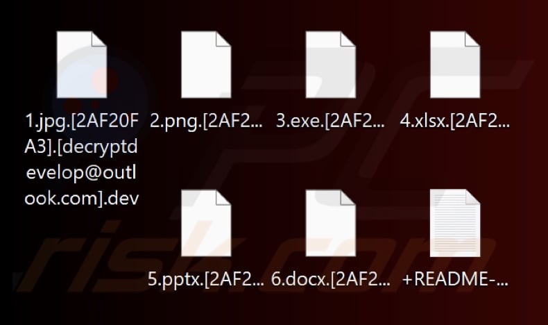 Files encrypted by Dev ransomware (.dev extension)