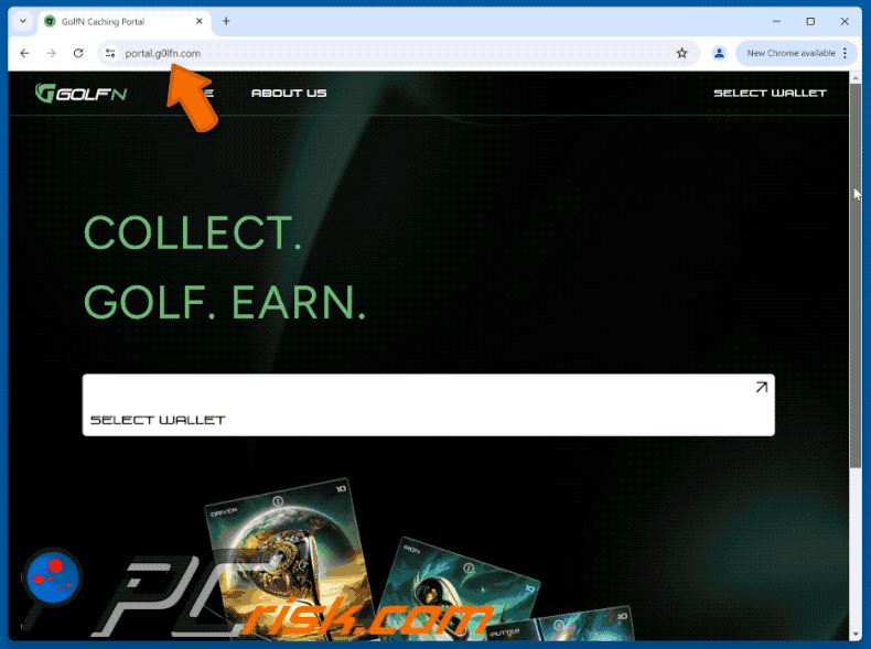 Appearance of the fake Earn GolfN website (GIF)