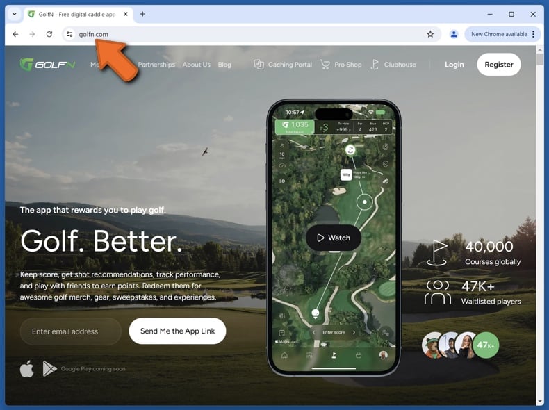Appearance of the real GolfN website (golfn.com)