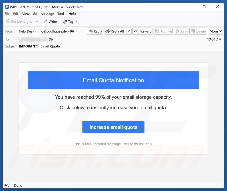 Email Quota Notification email spam campaign