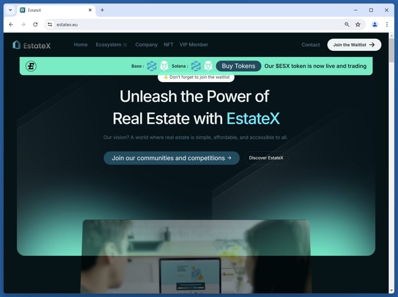 EstateX airdrop scam the original EstateX page (estatex.eu)