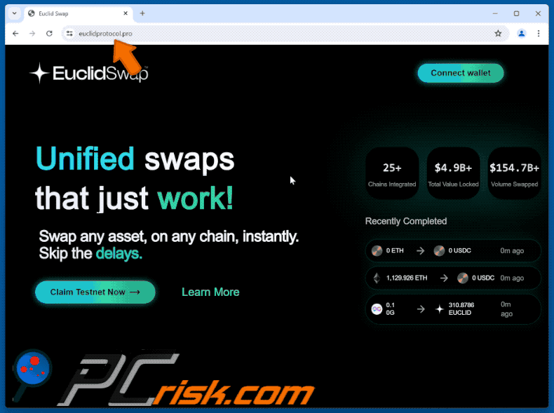 Appearance of the fake Euclid Swap website (GIF)