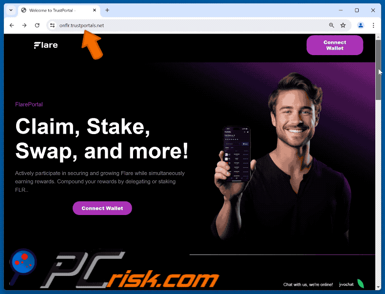 Appearance of the fake Flare Portal website (GIF)