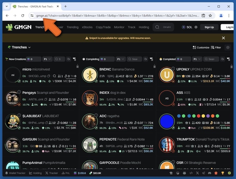 Appearance of the real GMGN.AI website (gmgn.ai)