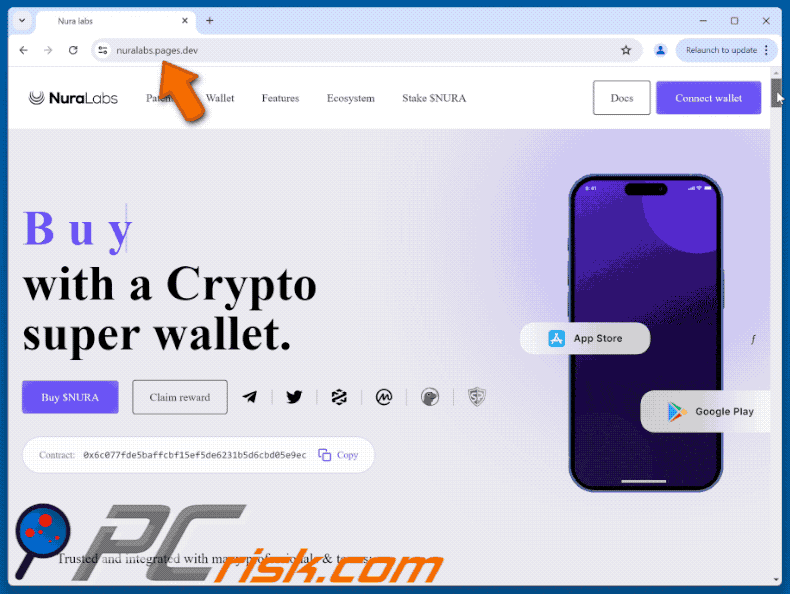 Appearance of fake Nura Labs website scam