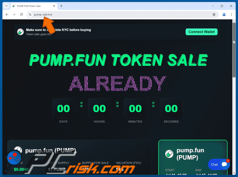 Appearance of the fake Pump.fun website (GIF)