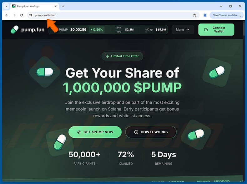 Fake Pump.fun website (pumponeth[.]com)