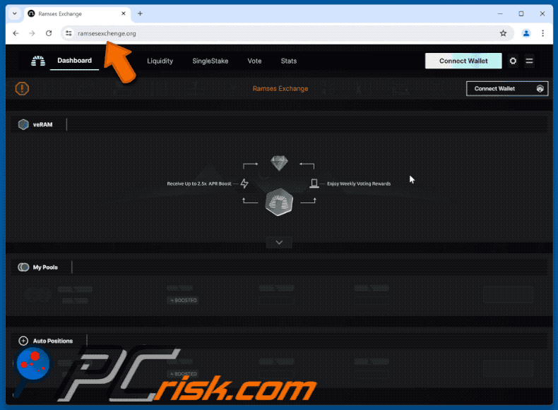 Appearance of the fake Ramses Exchange website (GIF)