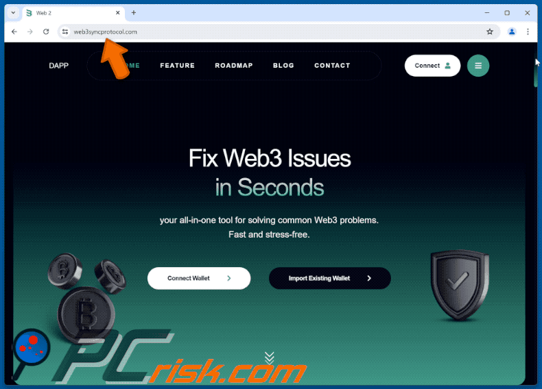Appearance of the fake Fix Web3 Issues website (GIF)